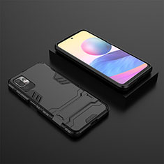 Silicone Matte Finish and Plastic Back Cover Case with Stand for Xiaomi Redmi Note 10 5G Black