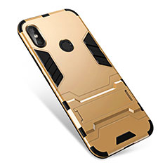 Silicone Matte Finish and Plastic Back Cover Case with Stand for Xiaomi Redmi Note 5 AI Dual Camera Gold