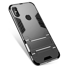 Silicone Matte Finish and Plastic Back Cover Case with Stand for Xiaomi Redmi Note 5 AI Dual Camera Gray
