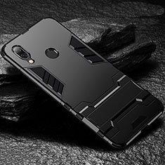 Silicone Matte Finish and Plastic Back Cover Case with Stand for Xiaomi Redmi Note 7 Pro Black