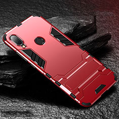 Silicone Matte Finish and Plastic Back Cover Case with Stand for Xiaomi Redmi Note 7 Pro Red