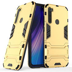 Silicone Matte Finish and Plastic Back Cover Case with Stand for Xiaomi Redmi Note 8 Gold