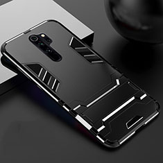 Silicone Matte Finish and Plastic Back Cover Case with Stand for Xiaomi Redmi Note 8 Pro Black