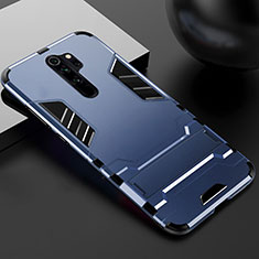 Silicone Matte Finish and Plastic Back Cover Case with Stand for Xiaomi Redmi Note 8 Pro Blue