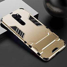 Silicone Matte Finish and Plastic Back Cover Case with Stand for Xiaomi Redmi Note 8 Pro Gold