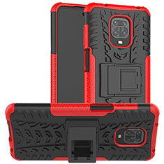 Silicone Matte Finish and Plastic Back Cover Case with Stand for Xiaomi Redmi Note 9 Pro Max Red
