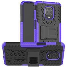 Silicone Matte Finish and Plastic Back Cover Case with Stand for Xiaomi Redmi Note 9 Pro Purple