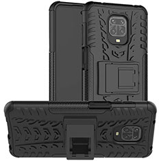 Silicone Matte Finish and Plastic Back Cover Case with Stand for Xiaomi Redmi Note 9S Black