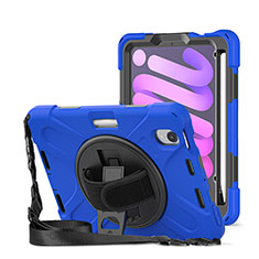 Silicone Matte Finish and Plastic Back Cover Case with Stand H01 for Apple iPad Mini 6 Blue
