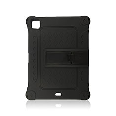 Silicone Matte Finish and Plastic Back Cover Case with Stand H01 for Apple iPad Pro 11 (2020) Black