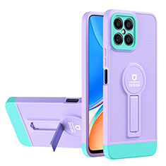 Silicone Matte Finish and Plastic Back Cover Case with Stand H01P for Huawei Honor X8 4G Purple