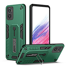 Silicone Matte Finish and Plastic Back Cover Case with Stand H01P for Motorola Moto E22 Green