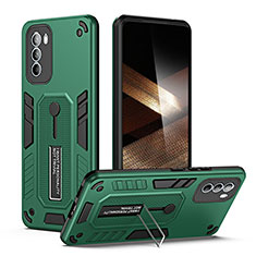 Silicone Matte Finish and Plastic Back Cover Case with Stand H01P for Motorola Moto G31 Green