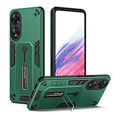 Silicone Matte Finish and Plastic Back Cover Case with Stand H01P for Oppo A58 5G Green