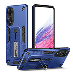 Silicone Matte Finish and Plastic Back Cover Case with Stand H01P for Oppo A78 5G Blue
