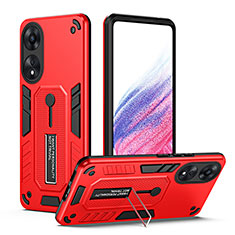 Silicone Matte Finish and Plastic Back Cover Case with Stand H01P for Oppo A78 5G Red