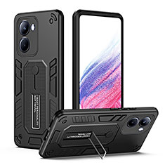 Silicone Matte Finish and Plastic Back Cover Case with Stand H01P for Realme 10 4G Black