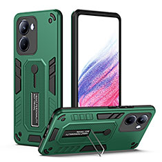 Silicone Matte Finish and Plastic Back Cover Case with Stand H01P for Realme 10 4G Green