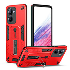 Silicone Matte Finish and Plastic Back Cover Case with Stand H01P for Realme 10 4G Red