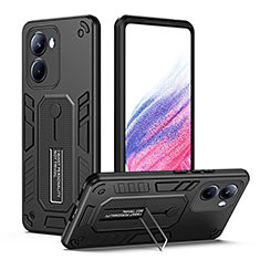 Silicone Matte Finish and Plastic Back Cover Case with Stand H01P for Realme 10 Pro 5G Black