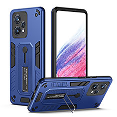 Silicone Matte Finish and Plastic Back Cover Case with Stand H01P for Realme 9 5G Blue