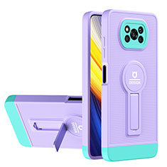 Silicone Matte Finish and Plastic Back Cover Case with Stand H01P for Xiaomi Poco X3 Purple