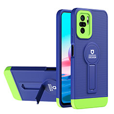 Silicone Matte Finish and Plastic Back Cover Case with Stand H01P for Xiaomi Redmi Note 10 4G Blue