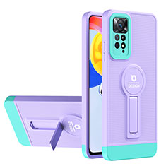 Silicone Matte Finish and Plastic Back Cover Case with Stand H01P for Xiaomi Redmi Note 11 Pro 4G Purple