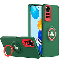 Silicone Matte Finish and Plastic Back Cover Case with Stand H02P for Xiaomi Redmi Note 11 Pro 4G Green
