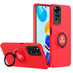 Silicone Matte Finish and Plastic Back Cover Case with Stand H02P for Xiaomi Redmi Note 11 Pro 4G Red