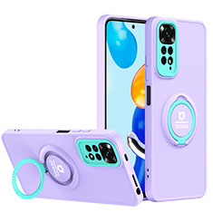 Silicone Matte Finish and Plastic Back Cover Case with Stand H02P for Xiaomi Redmi Note 11 Pro 5G Purple