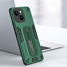 Silicone Matte Finish and Plastic Back Cover Case with Stand H02X for Apple iPhone 13 Green