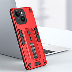 Silicone Matte Finish and Plastic Back Cover Case with Stand H02X for Apple iPhone 14 Plus Red