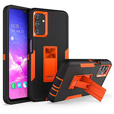 Silicone Matte Finish and Plastic Back Cover Case with Stand J01S for Samsung Galaxy A04s Orange