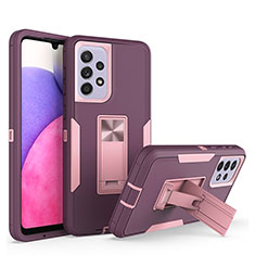 Silicone Matte Finish and Plastic Back Cover Case with Stand J01S for Samsung Galaxy A33 5G Purple
