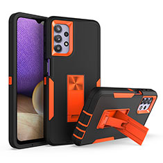 Silicone Matte Finish and Plastic Back Cover Case with Stand J01S for Samsung Galaxy M32 5G Orange