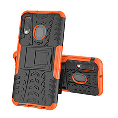 Silicone Matte Finish and Plastic Back Cover Case with Stand J01X for Samsung Galaxy A20e Orange
