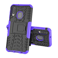 Silicone Matte Finish and Plastic Back Cover Case with Stand J01X for Samsung Galaxy A20e Purple