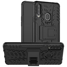Silicone Matte Finish and Plastic Back Cover Case with Stand J01X for Samsung Galaxy A20s Black