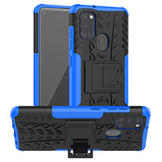 Silicone Matte Finish and Plastic Back Cover Case with Stand J01X for Samsung Galaxy A21s Blue