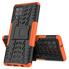 Silicone Matte Finish and Plastic Back Cover Case with Stand J01X for Samsung Galaxy A42 5G Orange