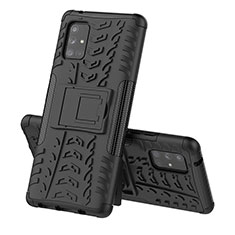 Silicone Matte Finish and Plastic Back Cover Case with Stand J01X for Samsung Galaxy A71 4G A715 Black