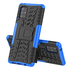 Silicone Matte Finish and Plastic Back Cover Case with Stand J01X for Samsung Galaxy A71 4G A715 Blue