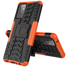 Silicone Matte Finish and Plastic Back Cover Case with Stand J01X for Samsung Galaxy A72 5G Orange