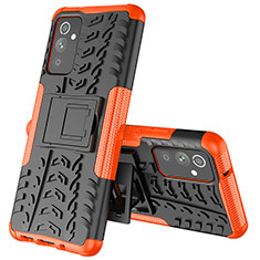Silicone Matte Finish and Plastic Back Cover Case with Stand J01X for Samsung Galaxy A82 5G Orange