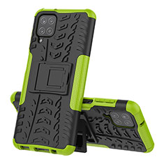 Silicone Matte Finish and Plastic Back Cover Case with Stand J01X for Samsung Galaxy F12 Green