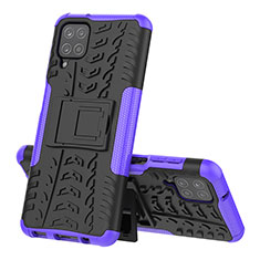 Silicone Matte Finish and Plastic Back Cover Case with Stand J01X for Samsung Galaxy F12 Purple