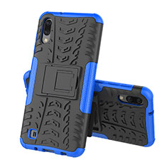 Silicone Matte Finish and Plastic Back Cover Case with Stand J01X for Samsung Galaxy M10 Blue