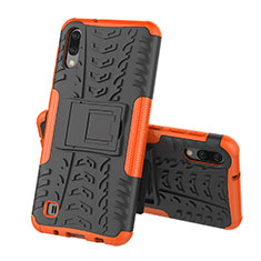 Silicone Matte Finish and Plastic Back Cover Case with Stand J01X for Samsung Galaxy M10 Orange