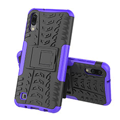 Silicone Matte Finish and Plastic Back Cover Case with Stand J01X for Samsung Galaxy M10 Purple
